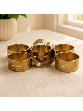 Birks Vintage Brass Napkin Rings Set Of Six With Box Heart & Round Shapes Made I